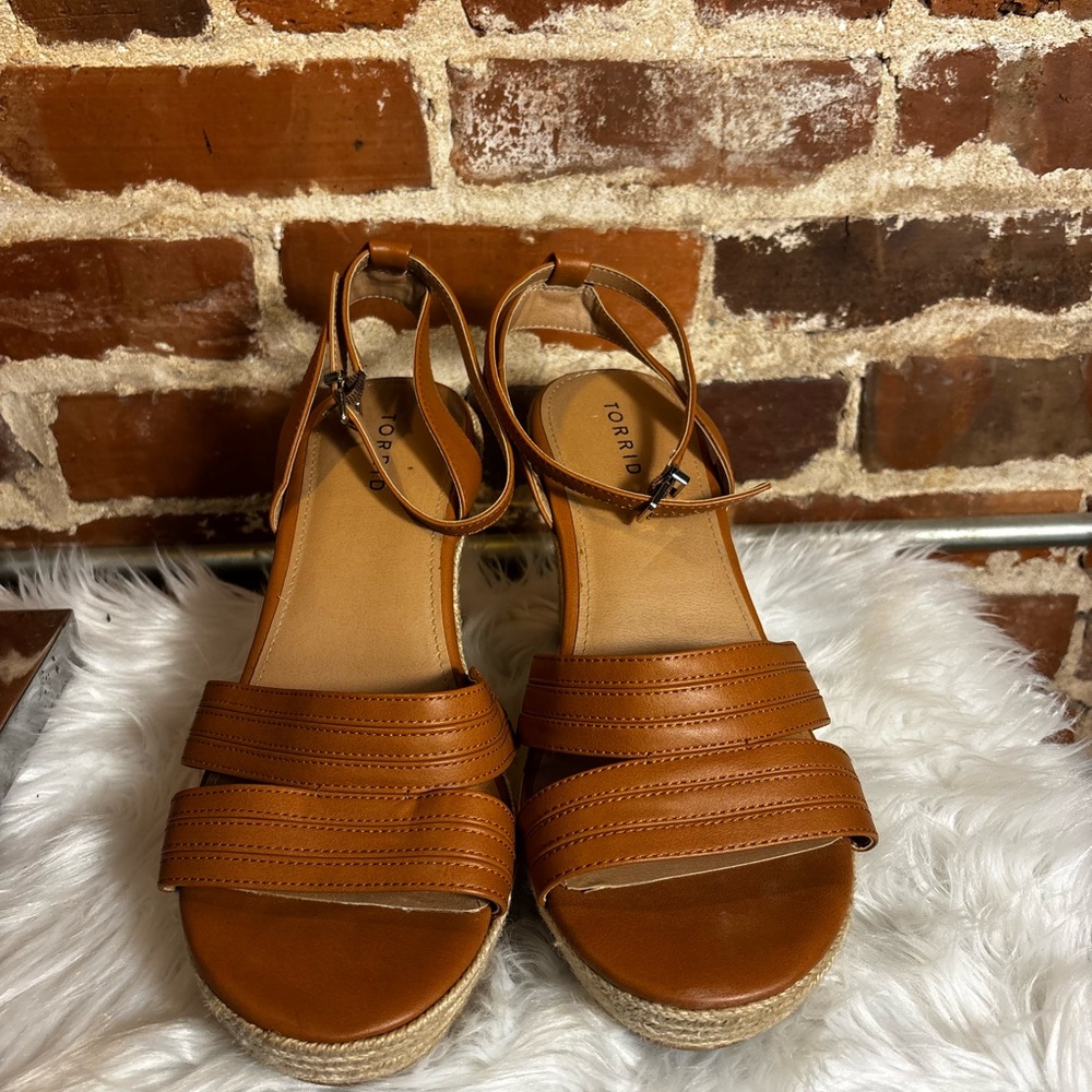 torrid Tan Strappy Espadrille Wedge Sandals with Ankle Strap